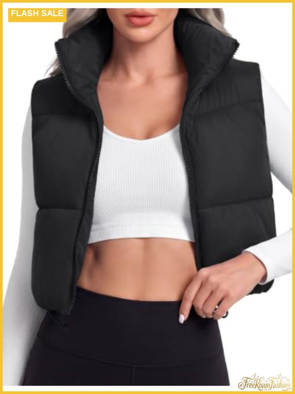 Womens Cropped Quilted Puffer Vest Sleeveless Zip Up Jacket